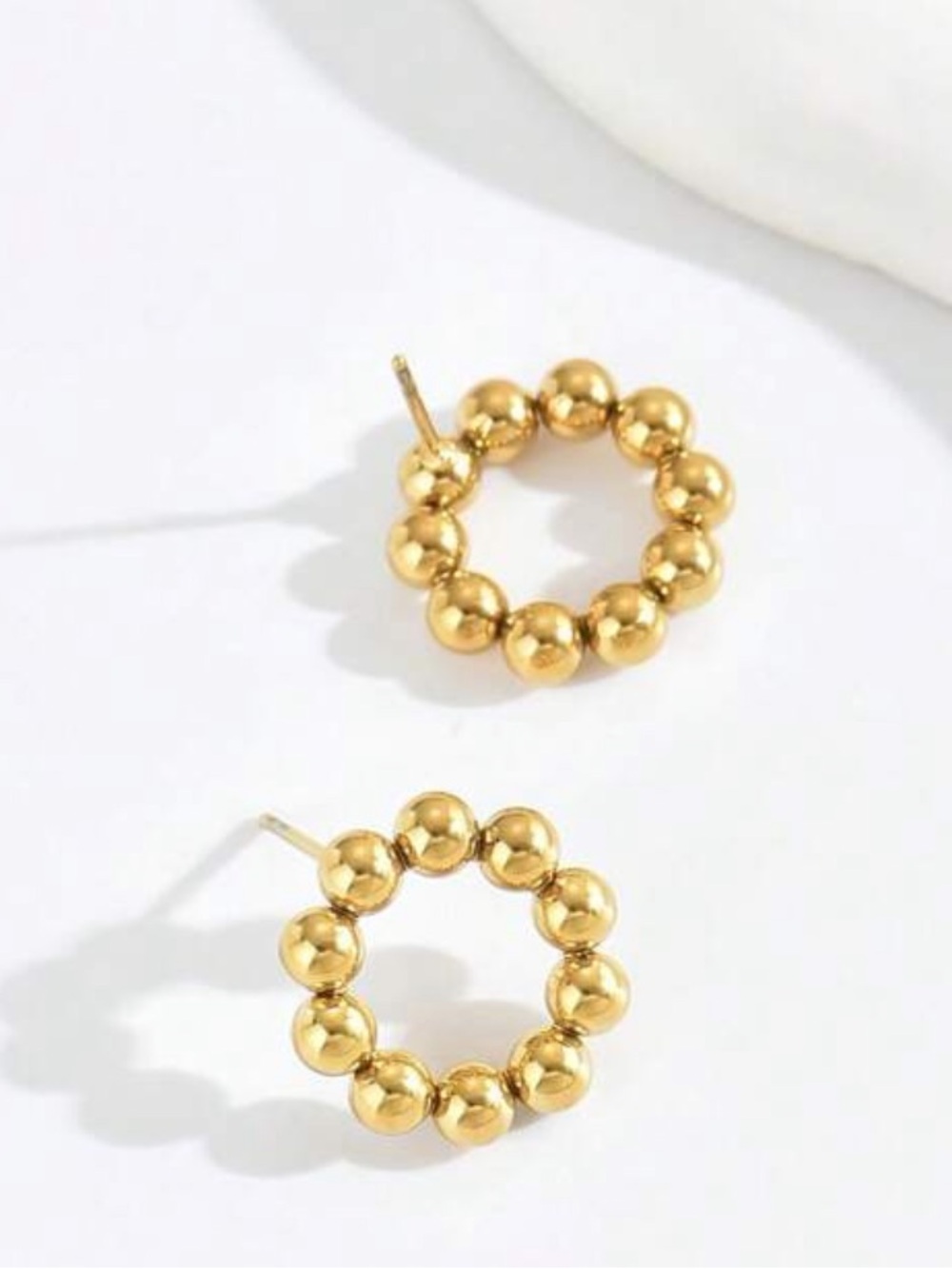 Yellow Gold Beaded Circle Stud Earrings